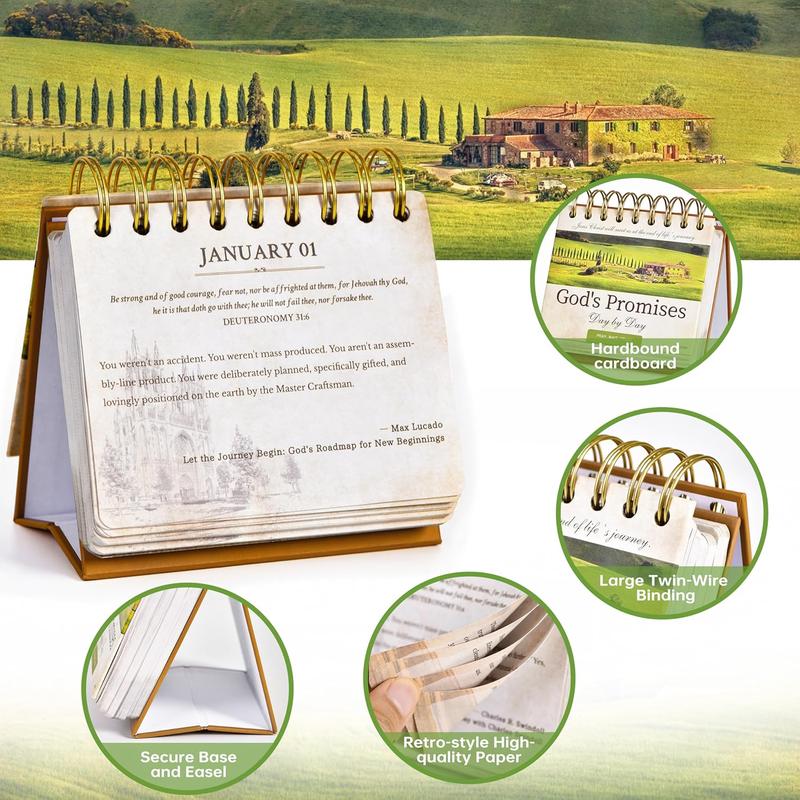 Daily Bible Quote Motivational Calendar - Undated Flip Desk Calendar with Christian Desk Decor