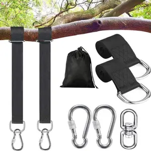 1 set of swing sling set with safety buckle and carrying bag, suitable for all sling types, durable black hammock rope, suitable for camping, amusement park, backyard - outdoor hammock accessories