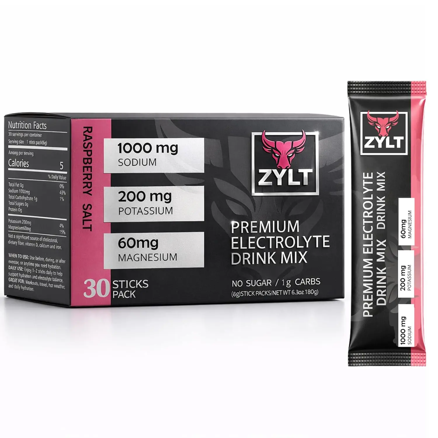 Healthcare Electrolyte Powder Stick Packs - Zero Sugar Raspberry Salt Hydration Drink Supplement - 30 Count