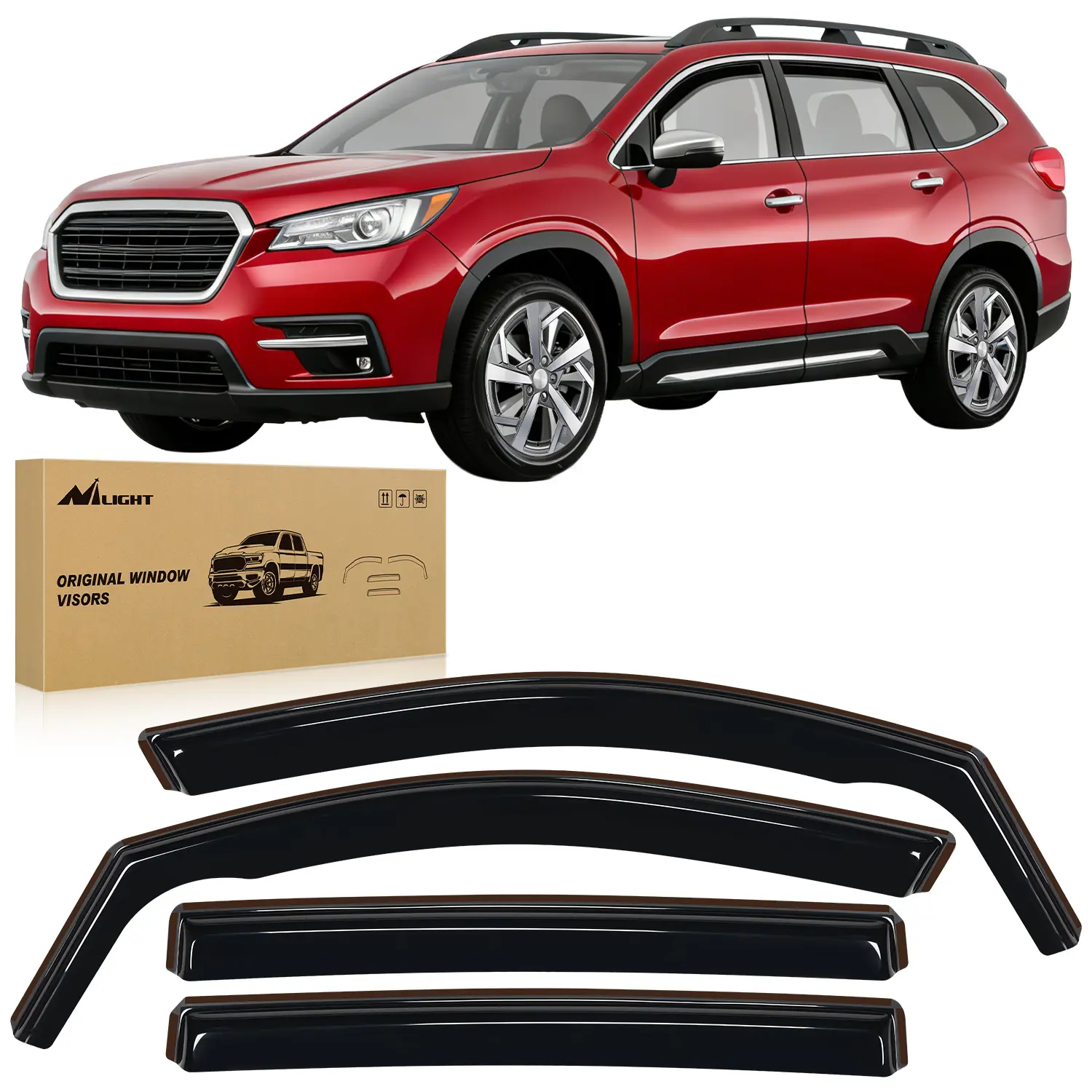 Nilight Custom-Fit In-Channel Vent Window Visors for Subaru Ascent 2019-2024, Auto Accessories, Cars Accessories, Aerodynamic Anti-Fog All-Weather Rain Guards Deflectors with 12pcs Clips, Tool-Free Ventilation Solution (4PCS)