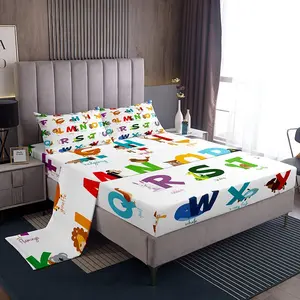 Feelyou Cartoon Animal Bedsheet Sets - Cute Giraffe, Koala, Flamingo, Penguin Themed with Alphabet Design, Soft Breathable Sheet, Breathable Durable Sheets, Multi-Size Easy Care Summer Gift Home Decor