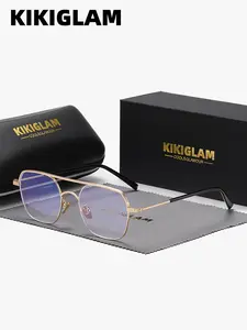 KIKIGLAM 1 Piece Unisex Full Frame Plano Glasses，Anti Blue Light Geometric Frame Frame Plano Glasses，Flowing Lines, Comfort & Style