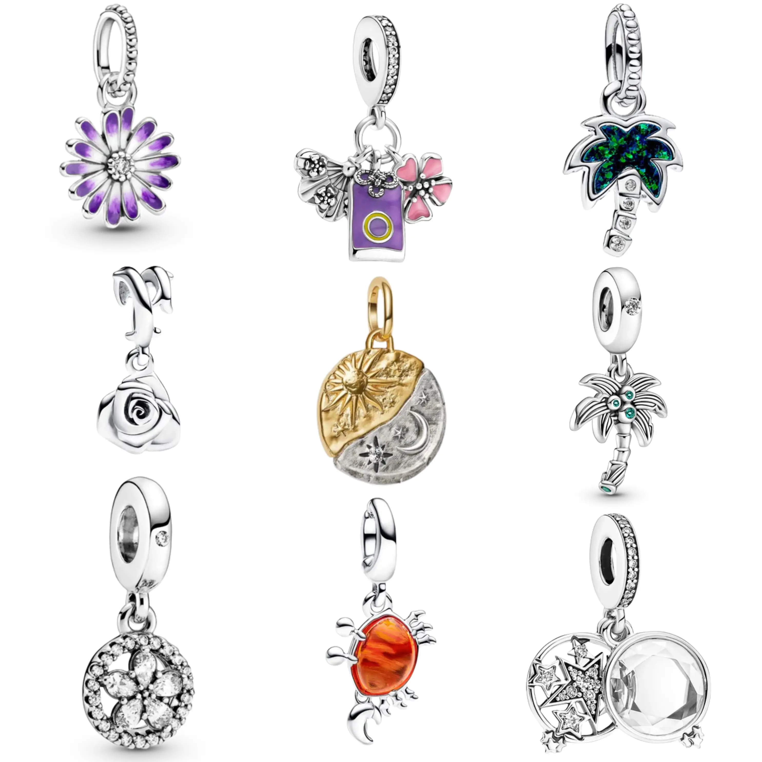 Aesthetic Charm Beads for Bracelet | Flower, Sun Moon, Palm Tree & Crystal Charms | Cute Jewelry for Women