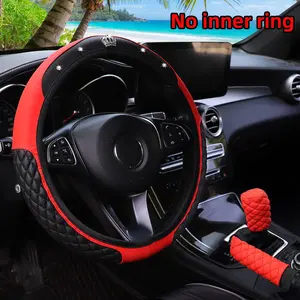 Artificial Leather Car Steering Wheel Cover, Car Steering Wheel Cover & Handbrake Cover & Gear Shift Cover Set, Car Interior Decoration Accessories, Car Interior Kit, Car Steering Wheel Insert Accessories