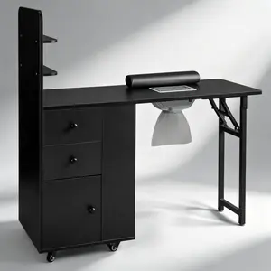 Multifunctional Folding Manicure Table, Space Saving Mdf Nail Tech Desk With 2 Drawers For Indoor Beauty Work