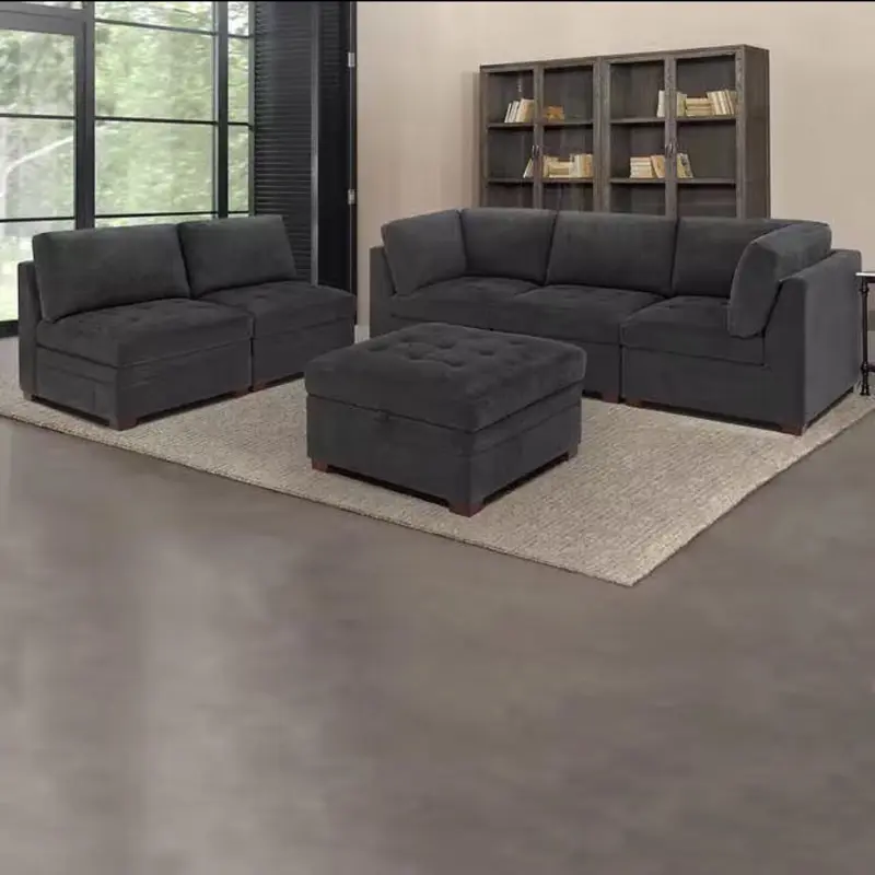 Atunus Modern Fabric Sectional Office Sofa, Thomasville Tisdale Design with Storage Ottoman