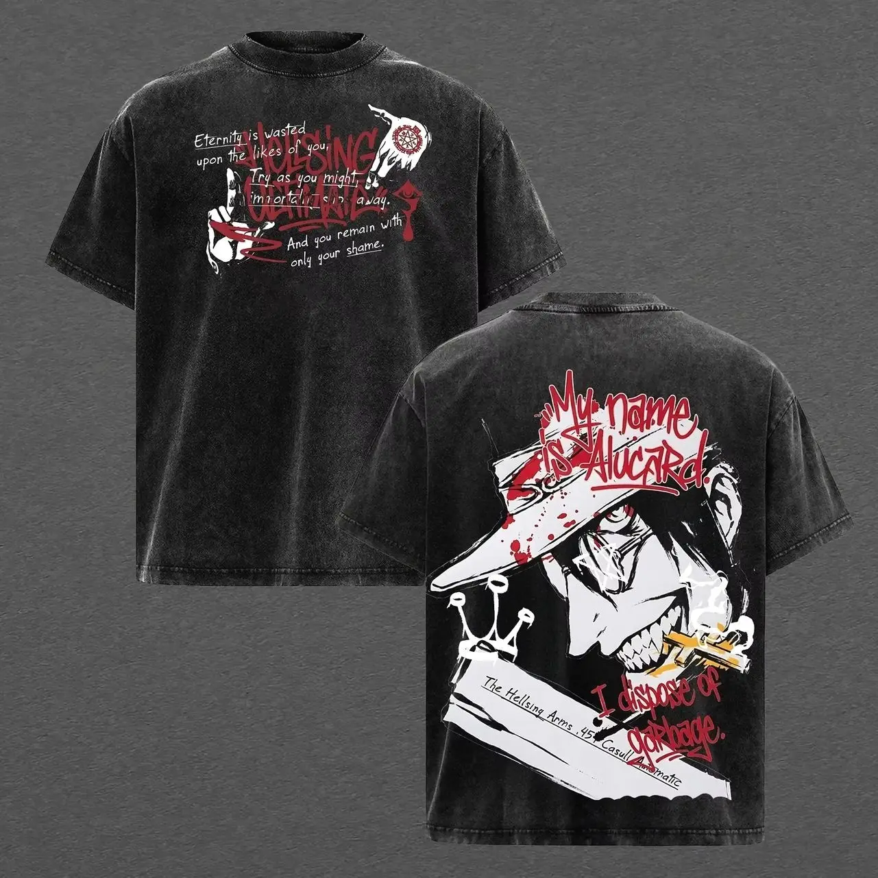 Anime Hellsing Alucard T Shirt Vintage Washed Y2k Oversized T-shirt Men Women Clothing Summer Short Sleeve Pure Cotton Tee Tops 7