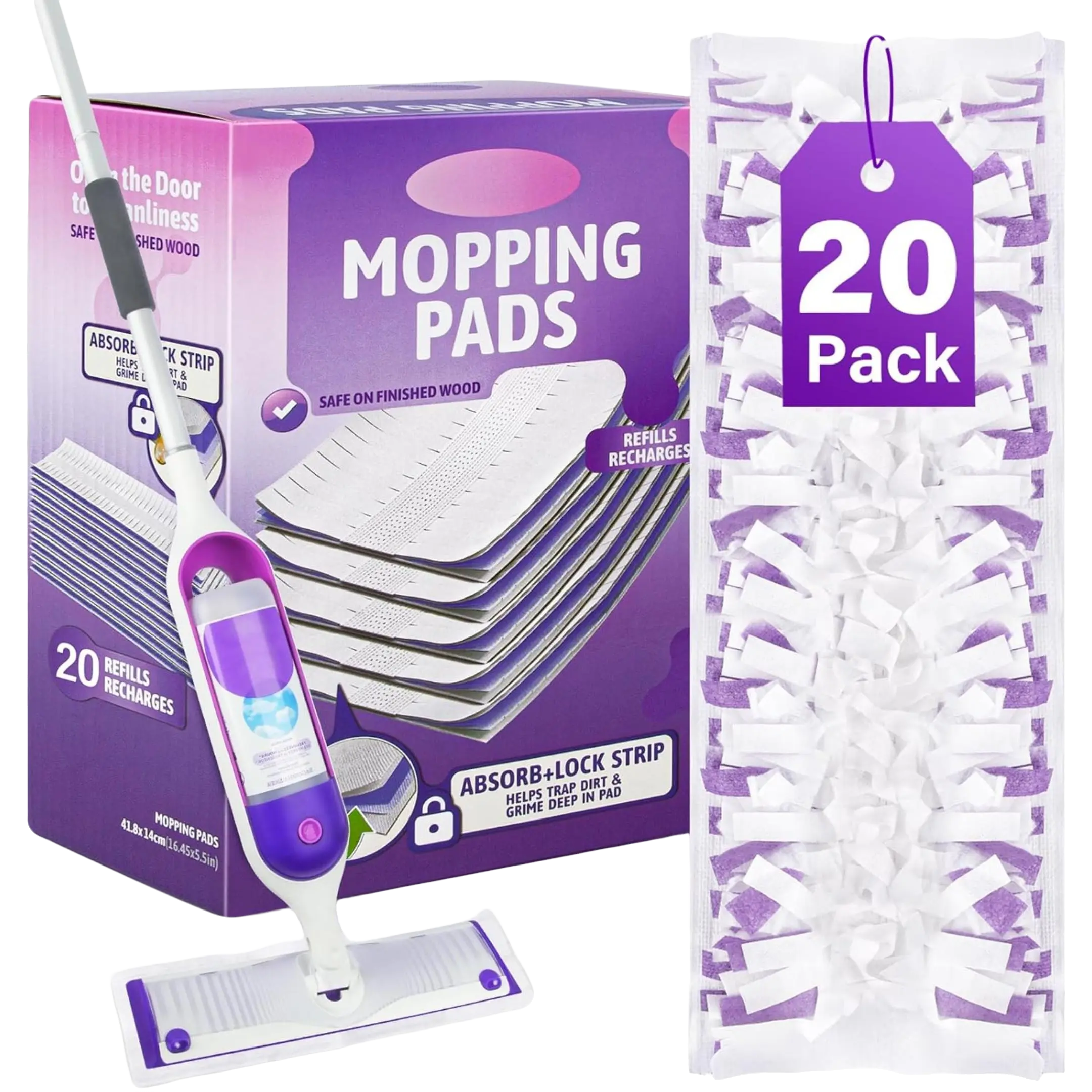 Mop Pads Refills for Swiffer Power Mop: 20 Pcs Wet Dry Disposable Pad for Multi-Surface Floor Cleaning - Mopping Replacement for Tile Hardwood - Sweeping Cloths for Home Kichen