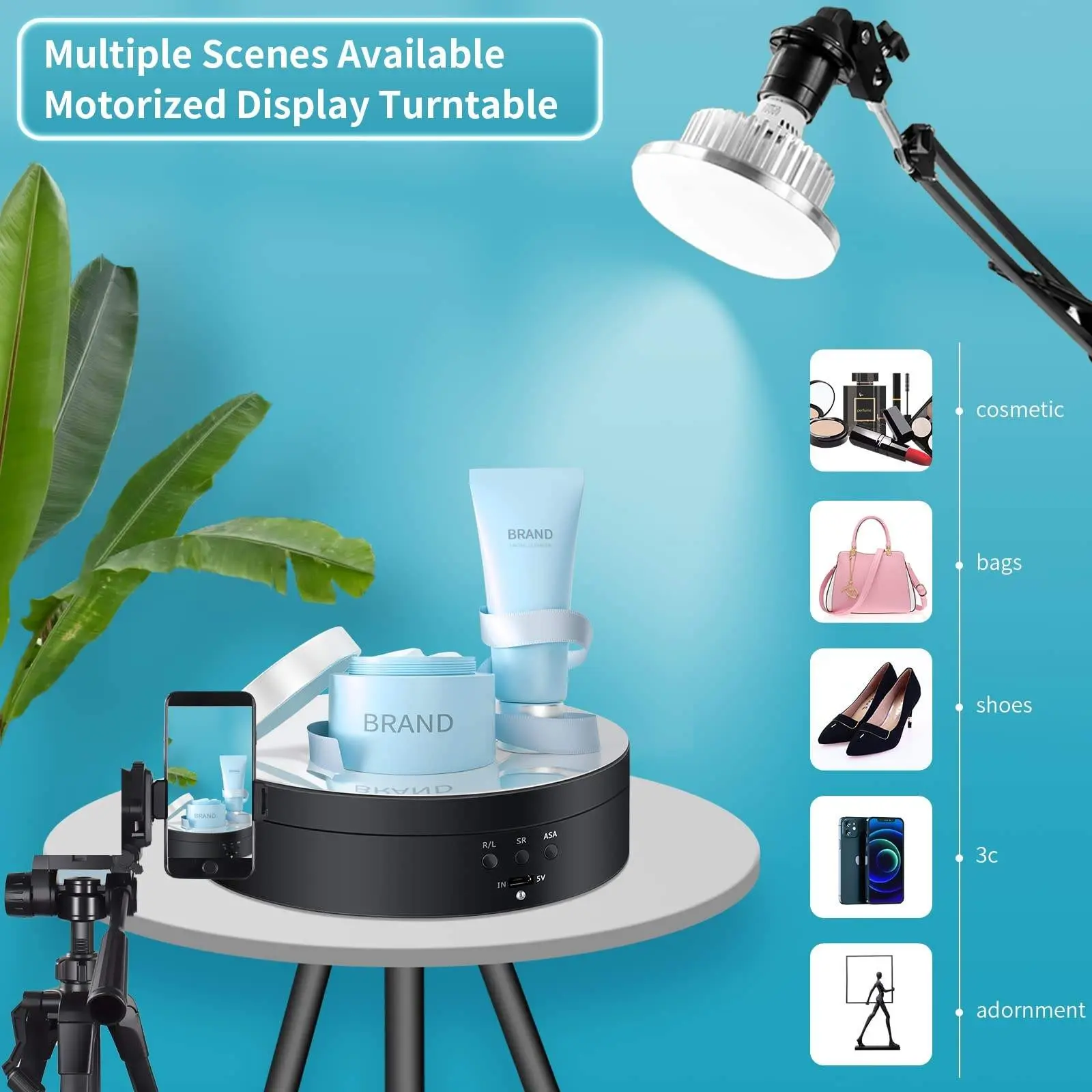 360 Degree Photography Turntable Rotating Electric Turntable Motorized Rotating Display Stand for Product Display(Black with PVC Mirror) Cosmetic