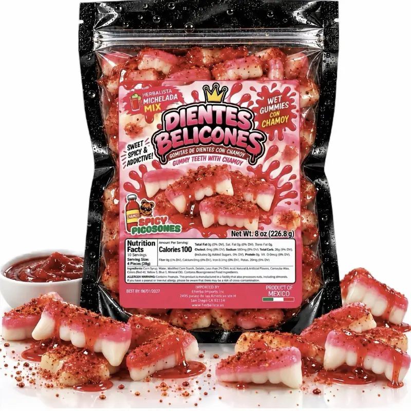 Mexican Candy Michelada Dientes Belicones Wet Gummies Sweet Spicy & Addictive 8 oz 226g Spicy Picoones Gummy Teeth with Chamoyle Snack Chewy