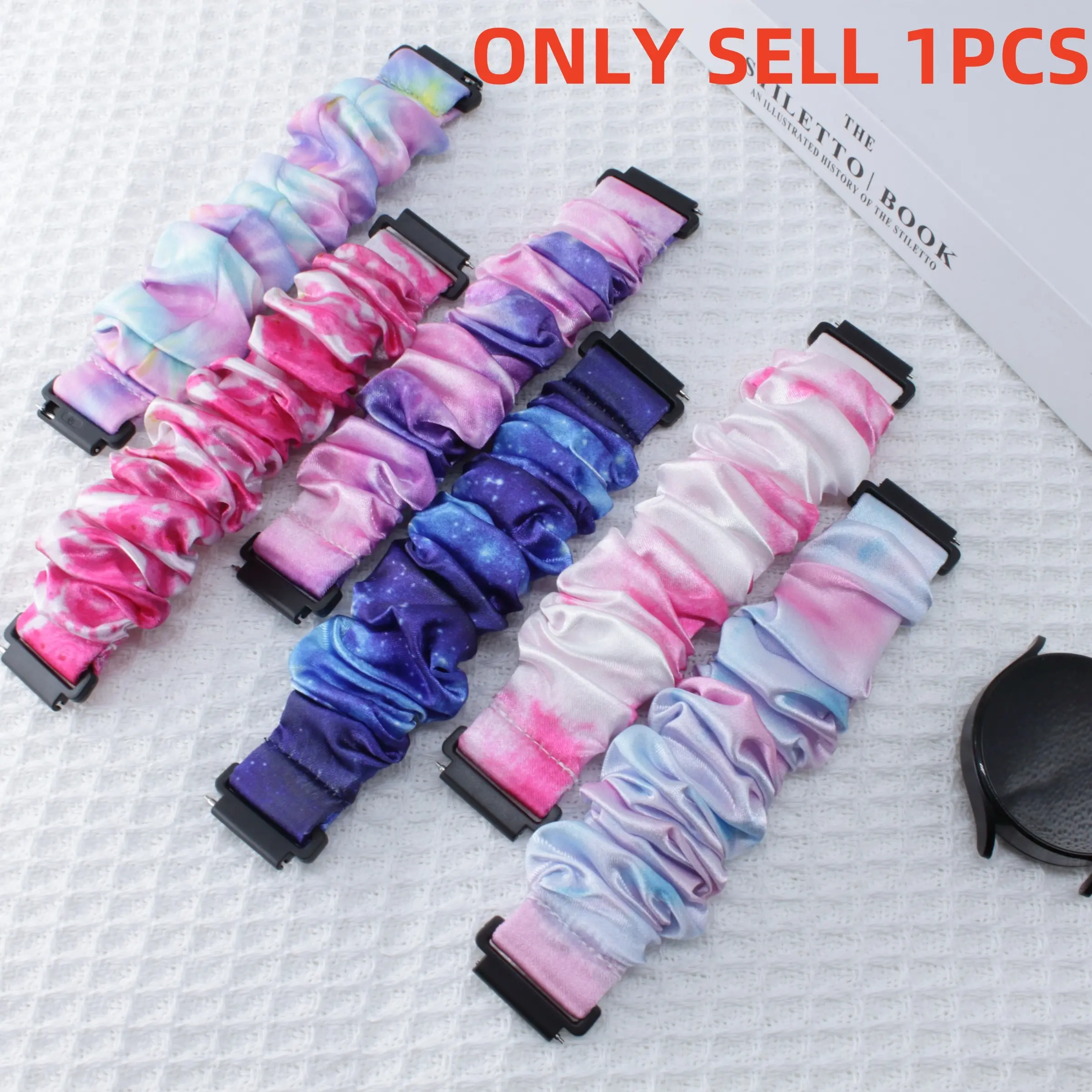 Women's Elastic Hair Tie Strap, Dye-Resistant Colorful Replacement Bands, Smart Watch Accessories, 20mm Soft Stretch Fit, Compatible with Samsung Huawei Xiaomi Watches, Smartwatch Accessories