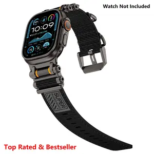 Metal Nylon/Sport Band for Apple Watch Ultra 2/Ultra – Military-Grade Durable & Sweatproof with Stainless Steel Connector – Fits Series 10-3/SE (42mm/44mm/45mm/46mm/49mm) -Black Smart Watch Straps (Watch Not Included)