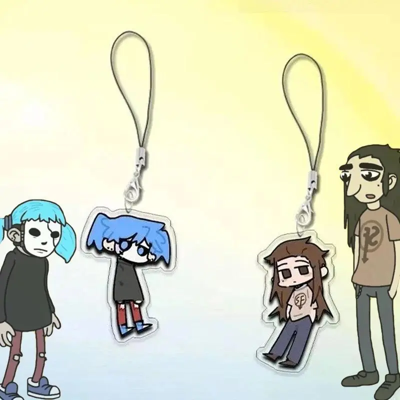 Game Sally Face Sal Larry Cosplay Key Chain Acrylic Phone Chain Bag Pendant Keychains Halloween Keyring Accessories