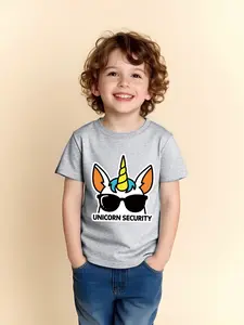 2026 New Boys' Summer Casual Short Sleeve T-Shirt, Funny Graphic Tees, Cartoon Unicorn Print, Breathable Soft Fabric, Ideal for School/travel/daily Wear, Graphic Printed Tee