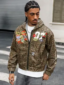 Men's Leopard Print Zipper Hoodie Rwy1007, Casual Fitted Long Sleeve Pullover, Fall & Winter Essential, Comfortable Daily Wear