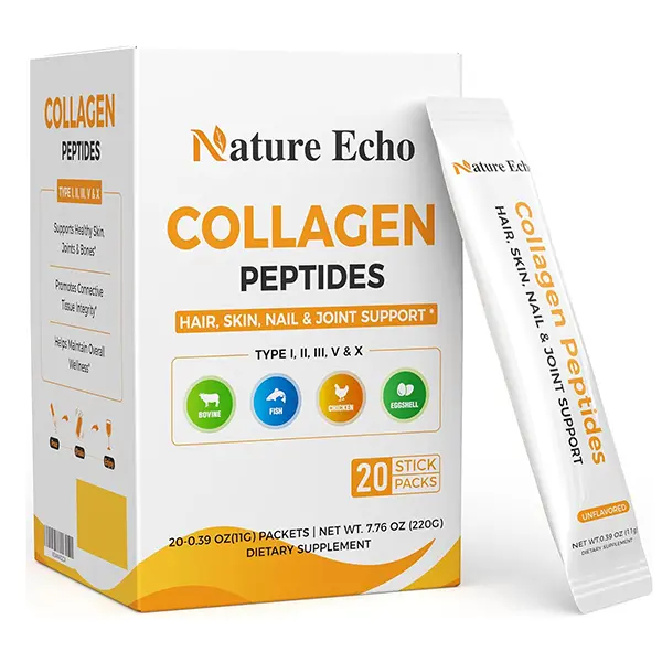 Collagen Peptides Powder Packets, 11g Hydrolyzed Collagen, Unflavored Travel Packs, 20 Count