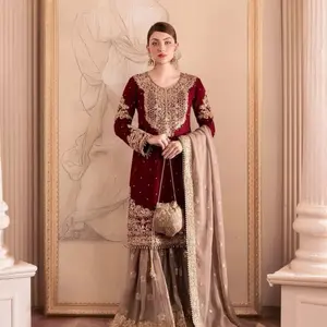 Indian Bride Dress - Red Blouse with Embroidery, Matching Kurta, and Dupatta - Comfortable Womenswear for Brides