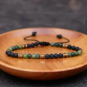 4mm Green Jade Tiger Eye & Lava Rocks Beads Power Gemstone Healing Reiki Crystal Women Men Yoga Minimalist Bracelet