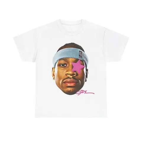 [Ssummer outfits]Allen Iverson Inspired Vintage Graphic T-shirt 90s Styled   Retro Top with Hip-Hop Vibes and Comfortable Fit Crewneck Shortsleeve