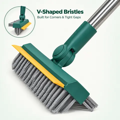 3-in-1 Design V-Shaped Floor Scrub Brush + Squeegee, Multifunctional Home Care Cleaning Tool for Deep Cleaning Corners/Tiles, Bathroom/Kitchen Home Supplies, push, broom, home,deep,cleaning,narrow,space,home,kit