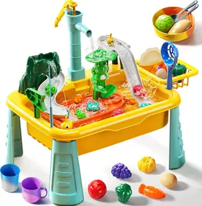 Play Sink with Running Water（ Fishing Games ）, Pretend Play Kitchen Sink with Upgraded Electric Faucet, Realistic play set learning cookingset Plastic Toy Outdoorfun Fun Cleaning Playset，Girls Role Play Gift