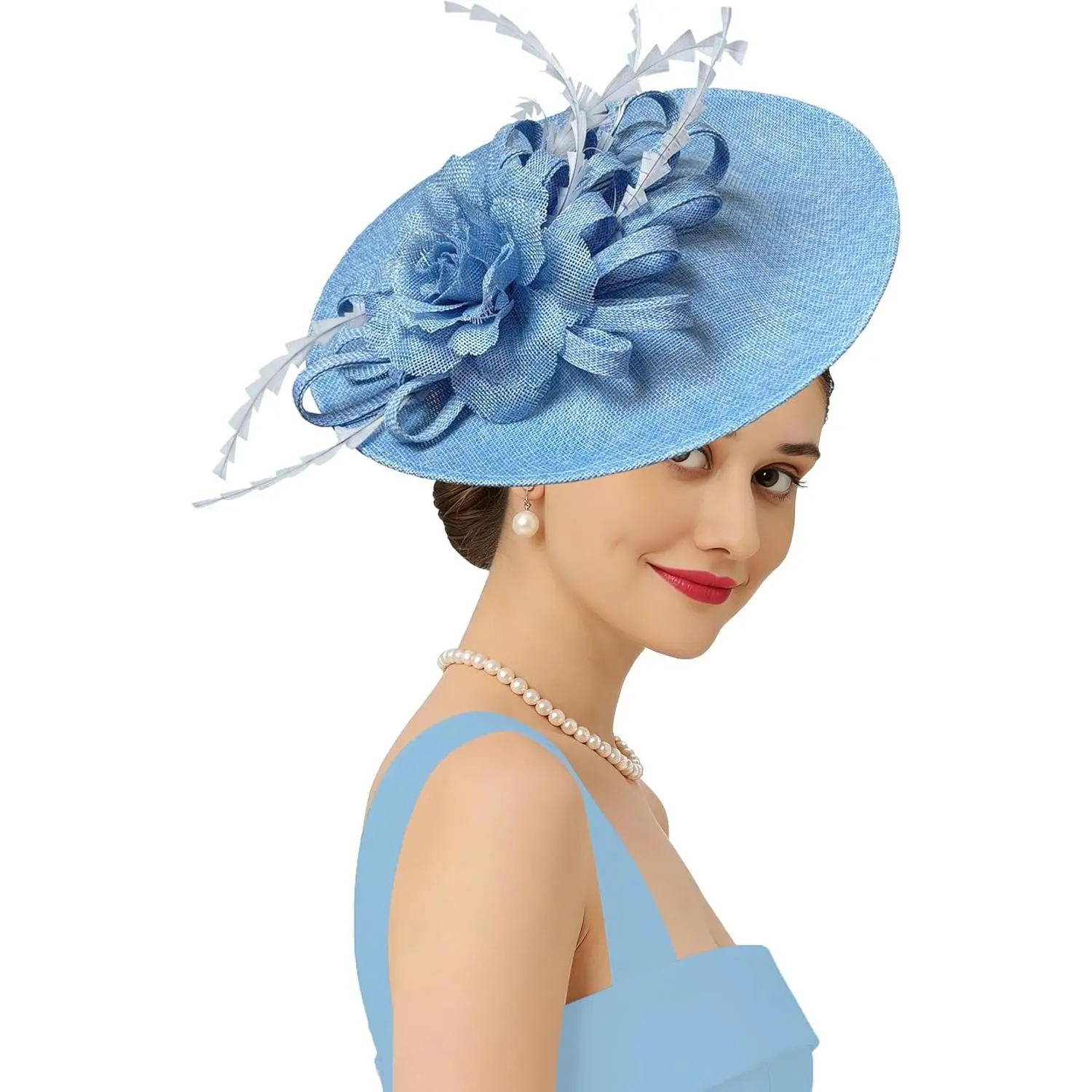Vintage 1920s Fascinator Hat for Women, Elegant Polyester Headwear with Feathers for Tea Party, Derby, and Cocktail Events, Khaki, Rose Red, Light Blue, Beige