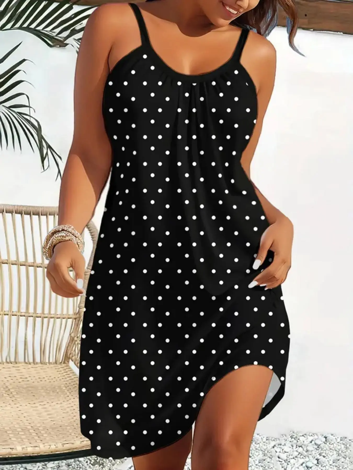 Women's Summer Polka Dot Casual Sleeveless Halter Dress, Stylish Round Neck Design, Perfect for Daily Wear & Casual, Casual Everyday Wear, Casual Fashionable Dress, Womenswear