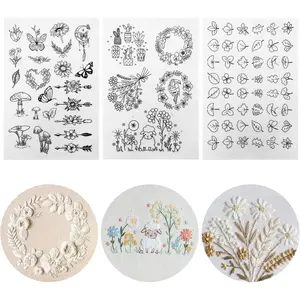 75 count Stick and Stitch Embroidery Paper Designs 3 Sheets A4 Water Soluble Stabilizer for Embroidery Patterns Adhesive Embroidery Transfer Paper with Pre-Printed Flower Leave Butterfly for Hand Sewing