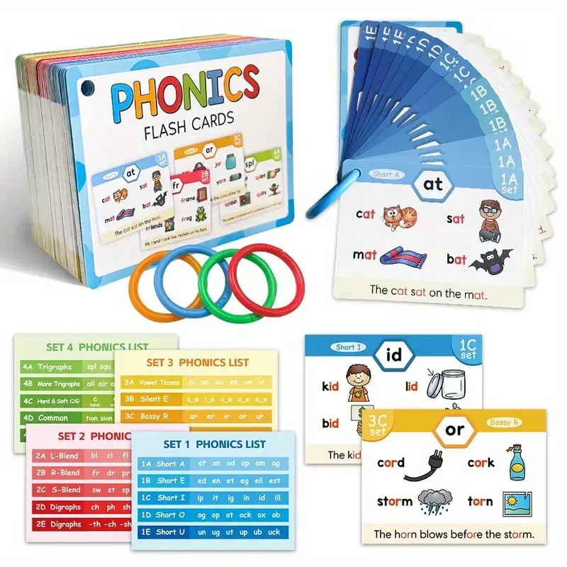 English Phonics Natural Reading Flash Cards, Word Root Spelling Learning Cards, Vocabulary Flashcards Set, Educational Vocabulary Practice, Kids Language Skills Development