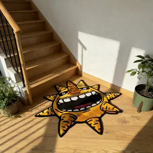 1pc Contemporary Cartoon Sun Monster Pattern Rug, Unique Washable Plush Carpet for Living Room & Bedroom, Creative Home Decor