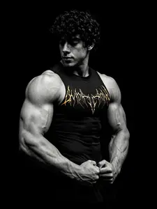 Men's European Style Fitness Vest, Geometric Print Mesh Patch Design, High Elasticity Quick-Dry Breathable Fabric, Ideal for Gym Training