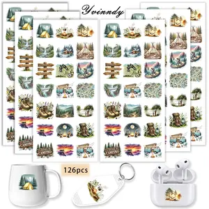 UV DTF Transfer Sheets Stickers 126 Pieces Of Camping Outdoors Uvdtf Stickers Colorful UV DTF Transfer Stickers High-Viscosity UV DTF Transfer Paper Suitable For Keychains Pendants And Mugs UV DTF Keychain Stickers Pendant Decorations Keychain