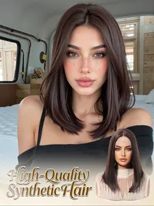 14" Dark Brown Straight Bob Wig | 13x4 HD Lace Front Heat Resistant Synthetic Wig for Daily Wear