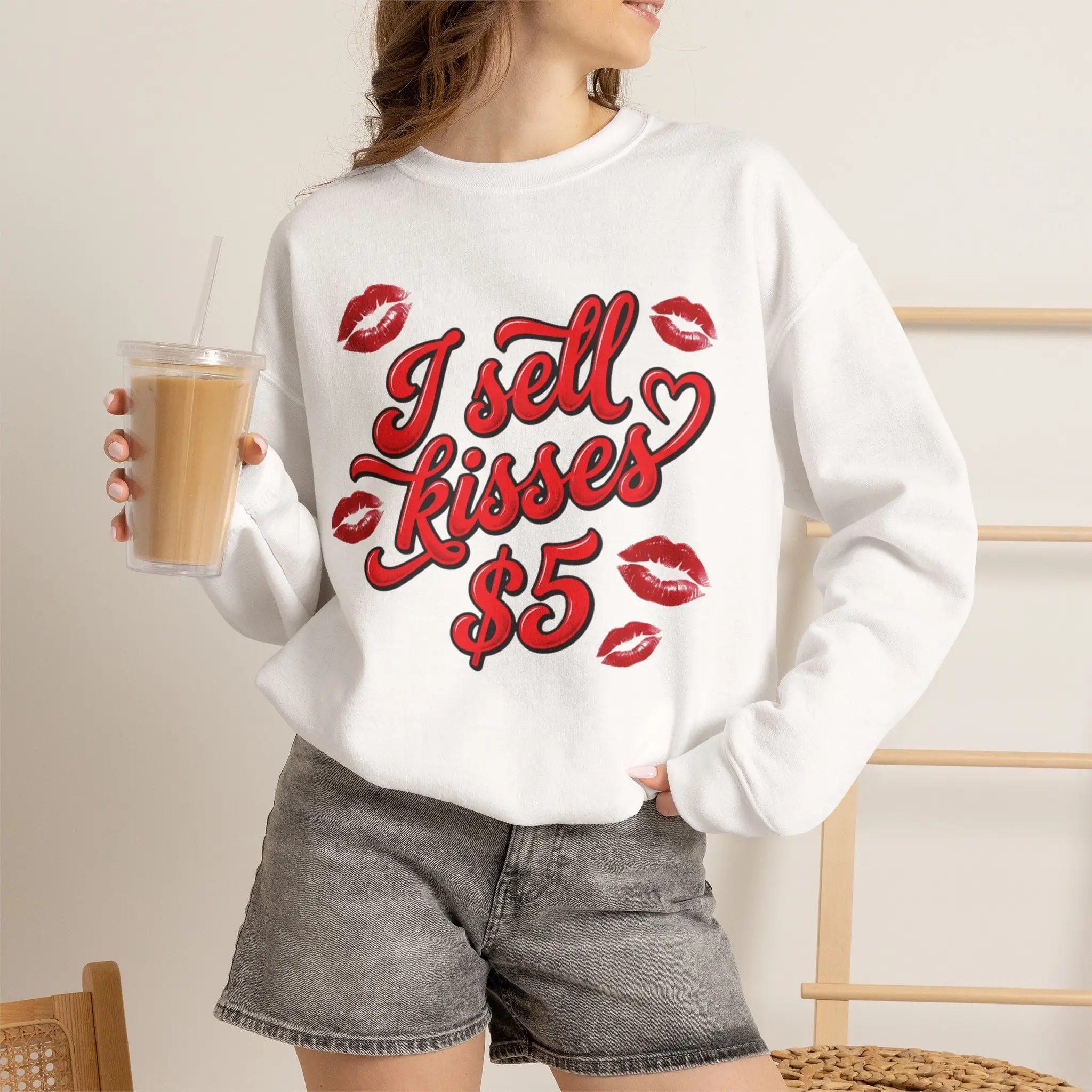 I Sell Kisses 5 sweatshirt | Valentine lips graphic crewneck