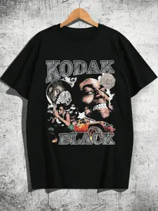Men's Short Sleeve T-Shirt Kodak Hip Hop Rapper Print Design, Soft Breathable Fabric, Round Neck Loose Fit, Casual Street Style, Menswear, Streetwear