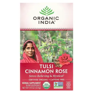 Organic India Tulsi Cinnamon Rose Tea, Caffeine-Free, 18 Infusion Bags, 1.14 oz (32.4 g)