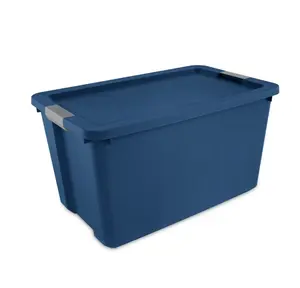 Extra Large Storage Bin 34 Gallon Plastic Container with Latch Lid Blue for Organizing and Storing
