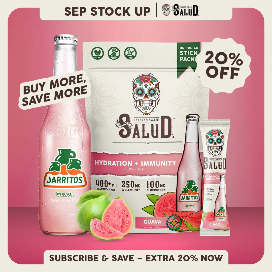 Salud x Jarritos 2-in-1 [Hydration & Immunity - Guava] Electrolytes Powder, Agua Fresca Drink Mix, Elderberry, Dairy & Soy Free, Non-GMO, Gluten Free, Vegan, 1g Sugar (15 Servings)