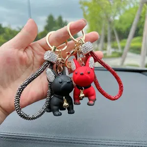 Cute Cartoon French Bulldog, Creative 3D Car Key Ring, Trendy Cute Keychain, Dog Bag Charm, Vehicle Gift Accessory, Cute Pet Key Holder