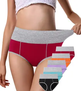 High Waisted Cotton Underwear for Women No Muffin Top Full Coverage Briefs Soft Stretch Ladies Panties 5 Pack Breathable Double Layer Crotch Postpartum Support - Womenswear - Flared, Fabric