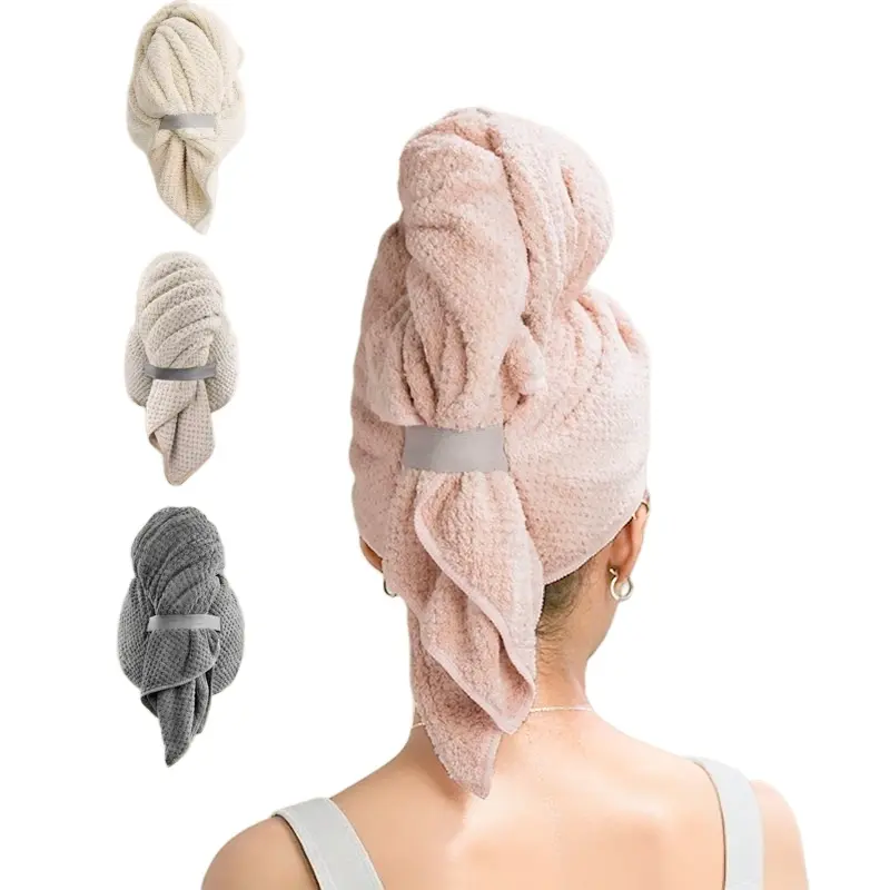 Hair Drying Towel, Plopping Towel for Curly Hair, Solid-Colored Soft & Absorbent Microfiber Hair Wrap with Elastic Strap, Large Hair Turban Towel for Wet Hair, Travel Towels-MM1