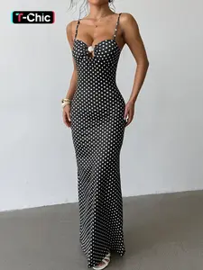 Women's Sleeveless Strap Polka Dot Print Dress, Spaghetti Strap, Casual Summer Fashion, Comfortable & Stylish Design, Perfect for Daily Wear, Chic, Fit, Casual Chic Fitted, Casual Fashionable Dress