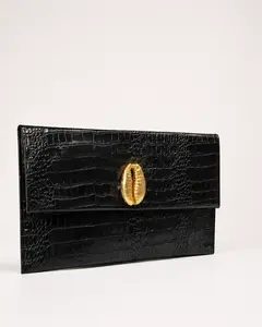 Shell clutch black and gold fashion bag