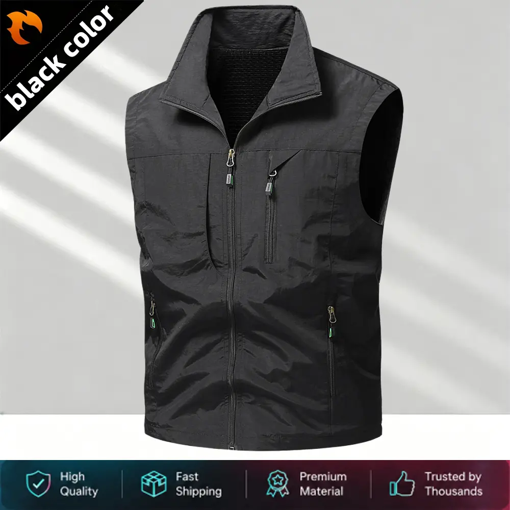 Men’s multi-pocket outdoor work vest — windproof, wear-resistant, lightweight, breathable; suitable for travel, hiking, fishing, casual wear; trendy and versatile sleeveless tactical vest jacket