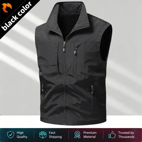 Men’s multi-pocket outdoor work vest — windproof, wear-resistant, lightweight, breathable; suitable for travel, hiking, fishing, casual wear; trendy and versatile sleeveless tactical vest jacket