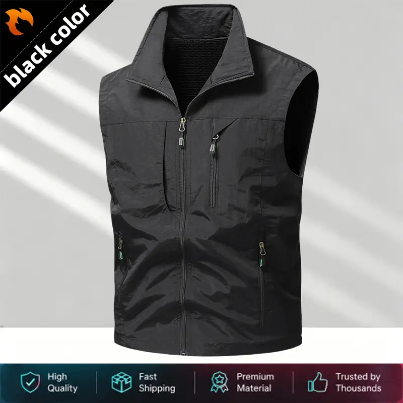 Men’s multi-pocket outdoor work vest — windproof, wear-resistant, lightweight, breathable; suitable for travel, hiking, fishing, casual wear; trendy and versatile sleeveless tactical vest jacket