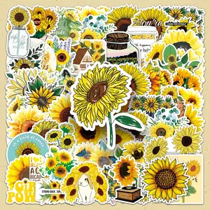 Sunflower Pattern Sticker, 50pcs/set Creative Sunflower Decorative Sticker, DIY Decals for Water Bottle, Laptop, Phone Case, Scrapbooking, Journal Making