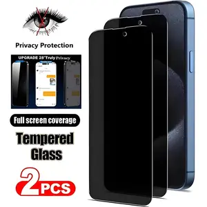 2 PCS Privacy Tempered Glass Screen Protectors Suitable For iPhone 17 Pro Max 16 Pro Max 15 Pro Max 14 Plus 13 12 Pro 12 mini 11 Pro 17e 16e Full Cover HD Anti-peep Privacy Protection Mobile Phone Screen Protective Films