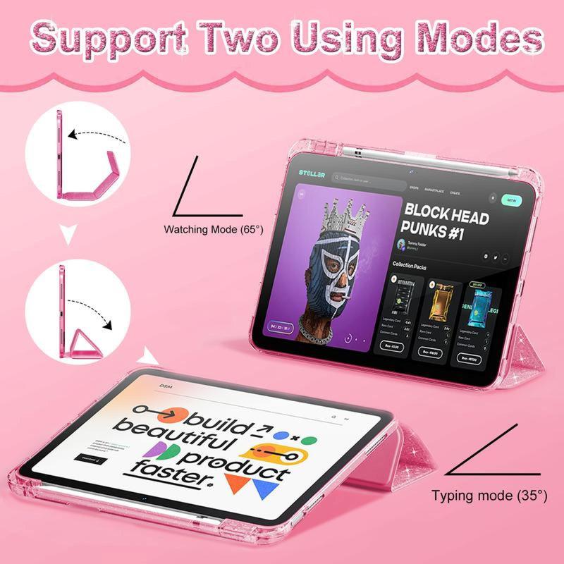 iPad Case for 10.9 Inch 10th 11th Gen Tablet Crystal Clear Protection Casing with Shiny Sparkle Glitter Smooth Finish Pencil Holder Auto Wake Sleep Cover