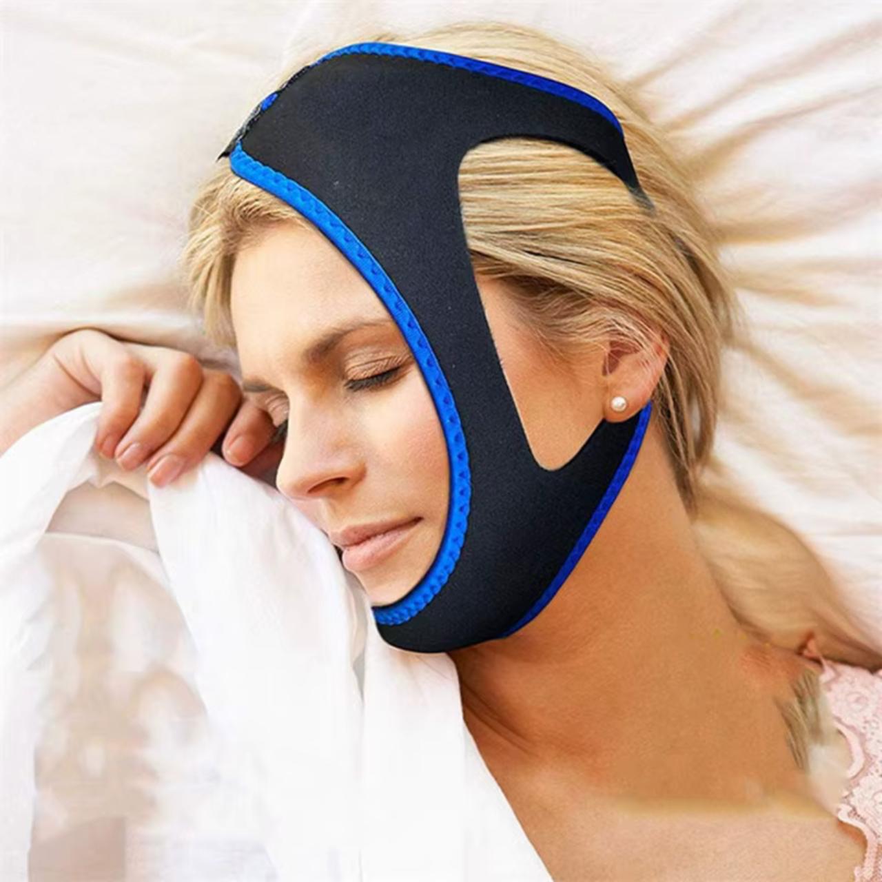 [Upgraded] Anti Snore Chin Strap, Snoring Solution Effective Anti Snore Device, Adjustable and Breathable Stop Snoring Head Band Effective Snore Solution for Excessive Snoring for Men Women, Black Blue